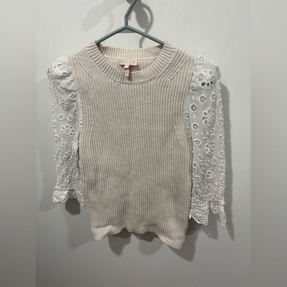 LIKE NEW- Rebecca Taylor Women's Eyelet Sleeve Sweater Ivory/White Size M - Picture 2 of 9